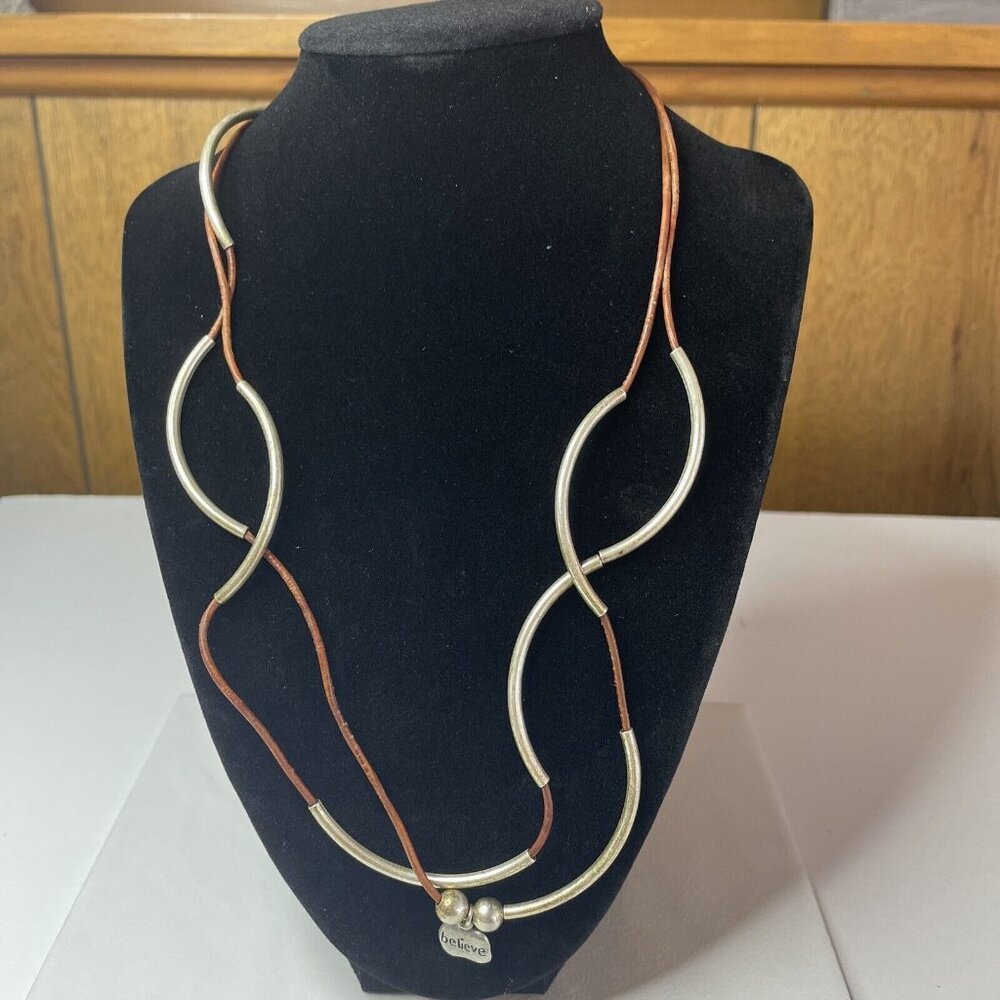 Lizzy James Necklace Believe 2 Strand Brown Leather Handmade